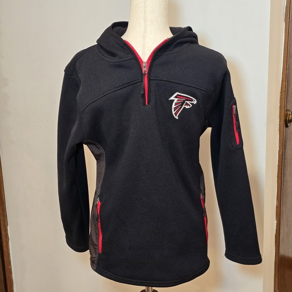 Atlanta Falcons NFL Full Zip Black Red Hoodie Hooded‎ Sweatshirt Pockets Warm XL
